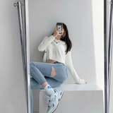 Slit skinny denim pants