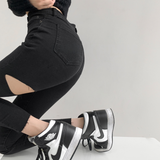 Slit skinny denim pants