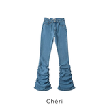 Gather long denim pants