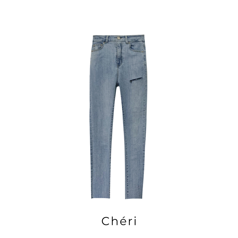 Slit skinny denim pants