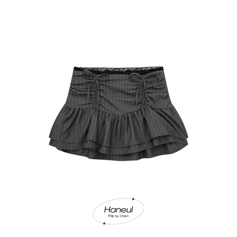 하늘｜Layered lacee stripe mini skirt