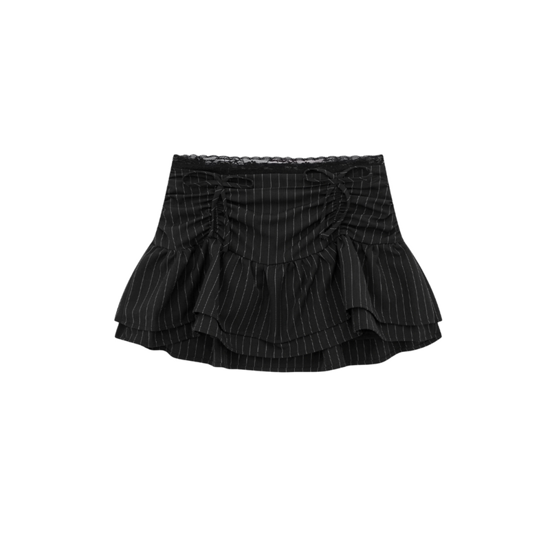 하늘｜Layered lacee stripe mini skirt