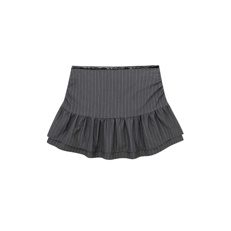 하늘｜Layered lacee stripe mini skirt