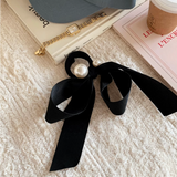 Pearl velor ribbbon hair tie