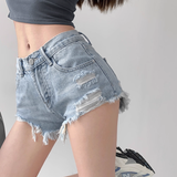 Frayed denim shorts